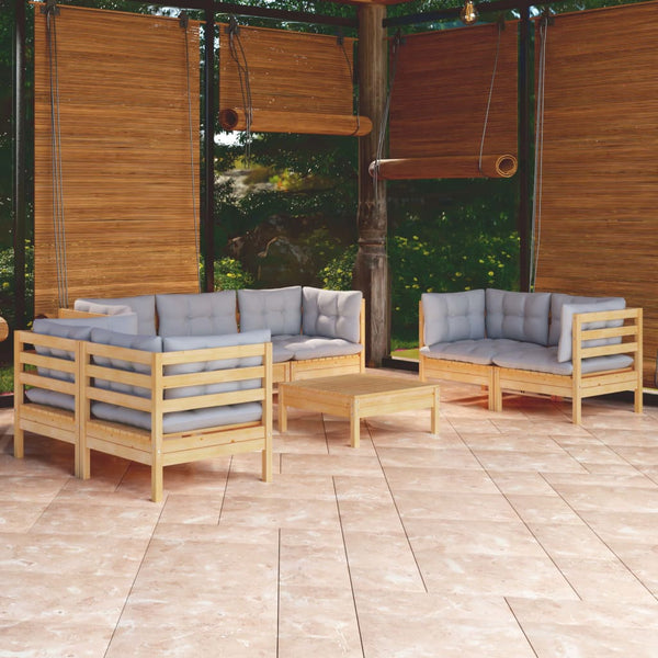 vidaXL 8-piece Garden Lounge Set with Grey Cushions Solid Pine Wood