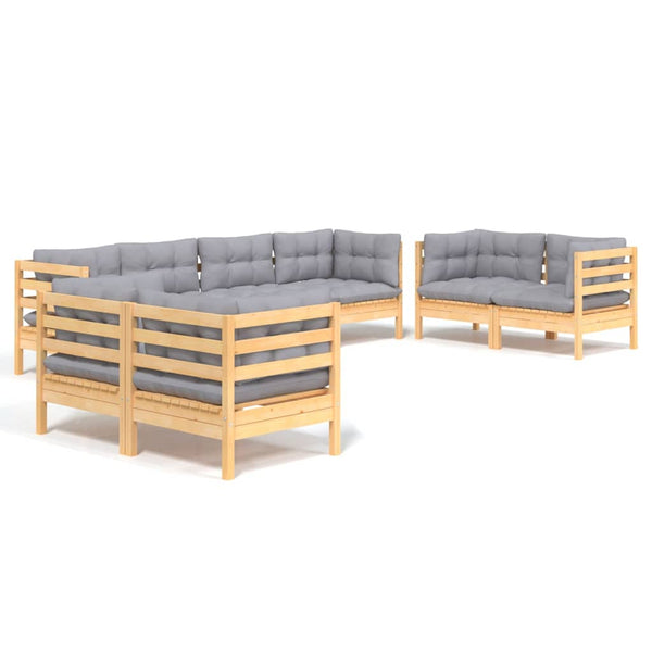 vidaXL 8-piece Garden Lounge Set with Grey Cushions Solid Pine Wood
