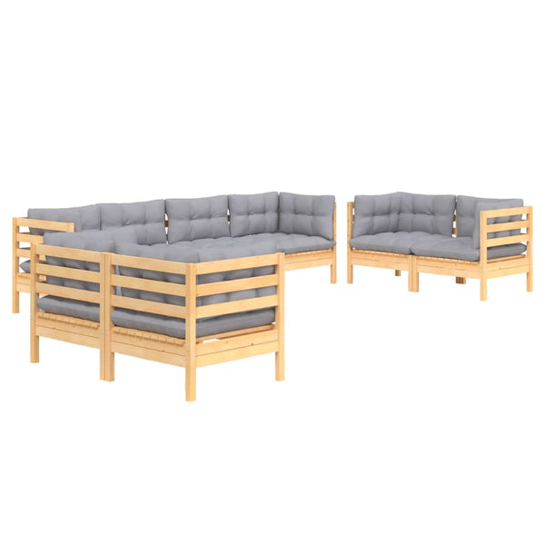 vidaXL 8-piece Garden Lounge Set with Grey Cushions Solid Pine Wood