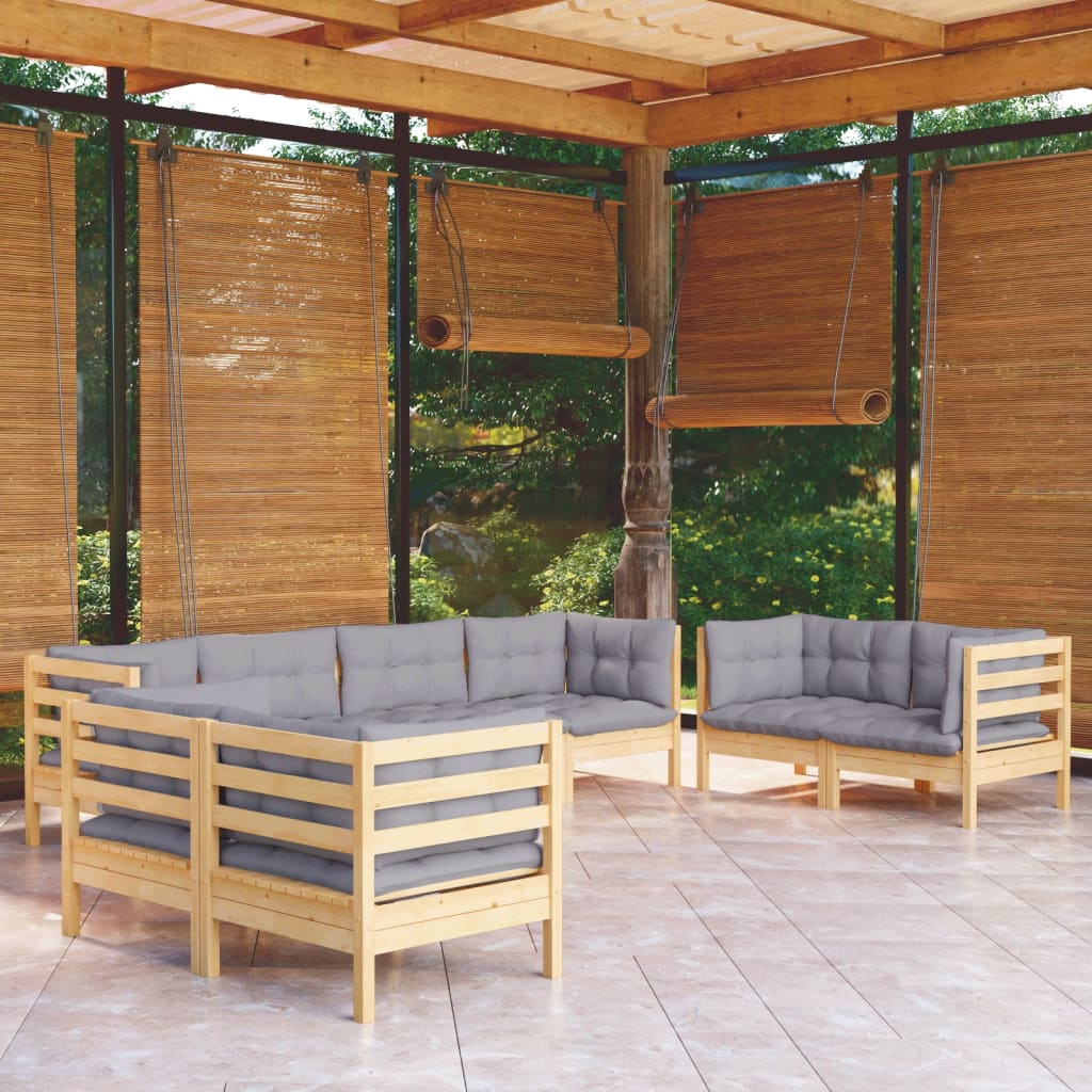 vidaXL 8-piece Garden Lounge Set with Grey Cushions Solid Pine Wood