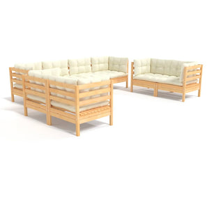 vidaXL 8-Piece Garden Lounge Set with Cream Cushions Solid Pine Wood