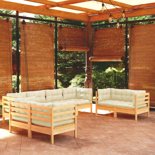 vidaXL 8-Piece Garden Lounge Set with Cream Cushions Solid Pine Wood