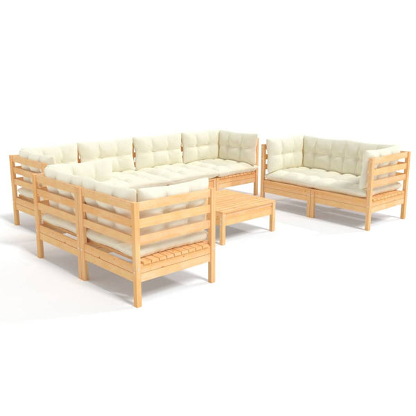 vidaXL 9-piece Garden Lounge Set with Cream Cushions Solid Pine Wood