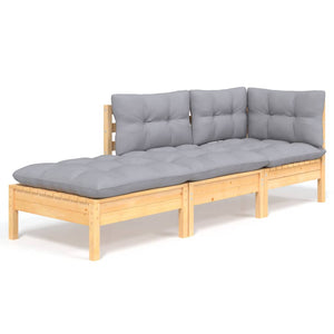 vidaXL 3-Piece Garden Lounge Set with Grey Cushions Solid Pine Wood