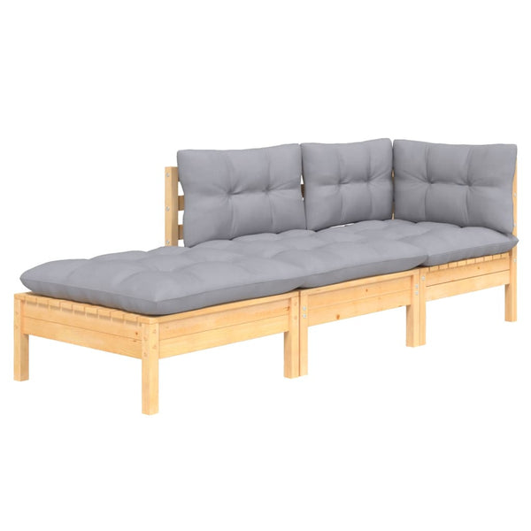 vidaXL 3-Piece Garden Lounge Set with Grey Cushions Solid Pine Wood