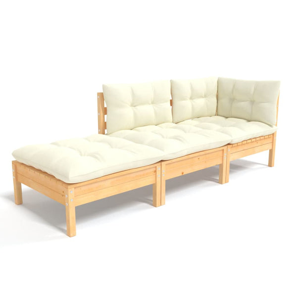 vidaXL 3-Piece Garden Lounge Set with Cream Cushions Solid Pine Wood