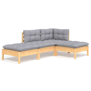 vidaXL 4-Piece Garden Lounge Set with Grey Cushions Solid Pine Wood