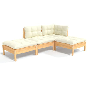 vidaXL 4-piece Garden Lounge Set with Cream Cushions Solid Pine Wood