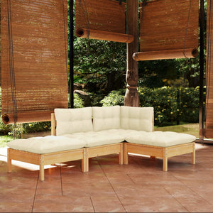 vidaXL 4-piece Garden Lounge Set with Cream Cushions Solid Pine Wood