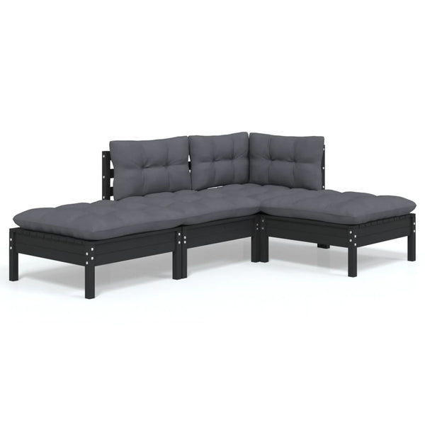 vidaXL 4-Piece Garden Lounge Set with Cushions Solid Pine Wood
