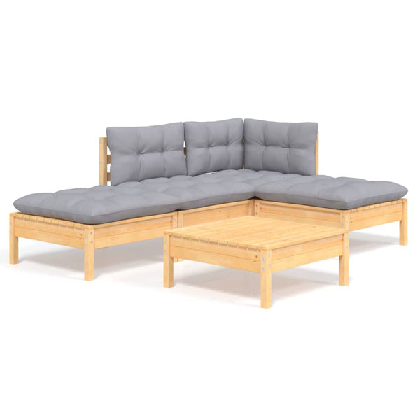 vidaXL 5-Piece Garden Lounge Set with Grey Cushions Solid Pinewood