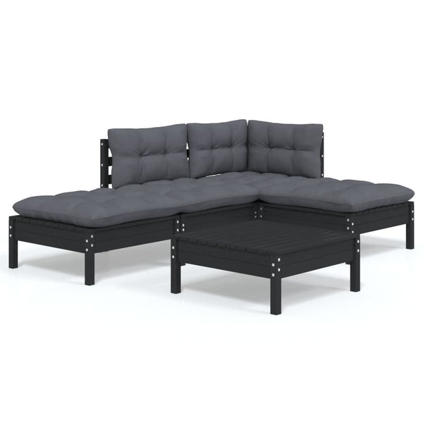 vidaXL 5-piece Garden Lounge Set with Cushions Black Pine Wood