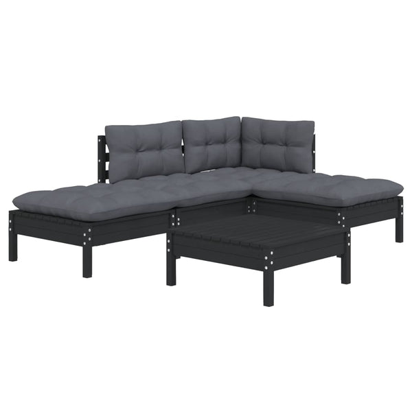 vidaXL 5-piece Garden Lounge Set with Cushions Black Pine Wood