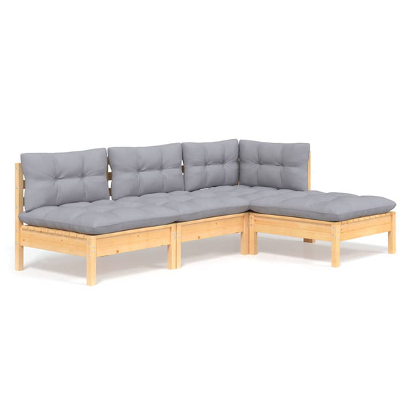 vidaXL 4-Piece Garden Lounge Set with Grey Cushions Pine Wood