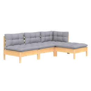vidaXL 4-Piece Garden Lounge Set with Grey Cushions Pine Wood
