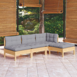vidaXL 4-Piece Garden Lounge Set with Grey Cushions Pine Wood