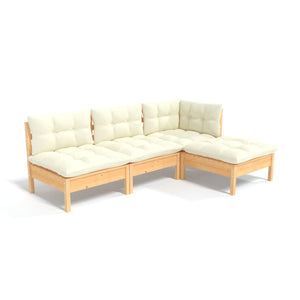 vidaXL 4-piece Garden Lounge Set with Cream Cushions Pine Wood