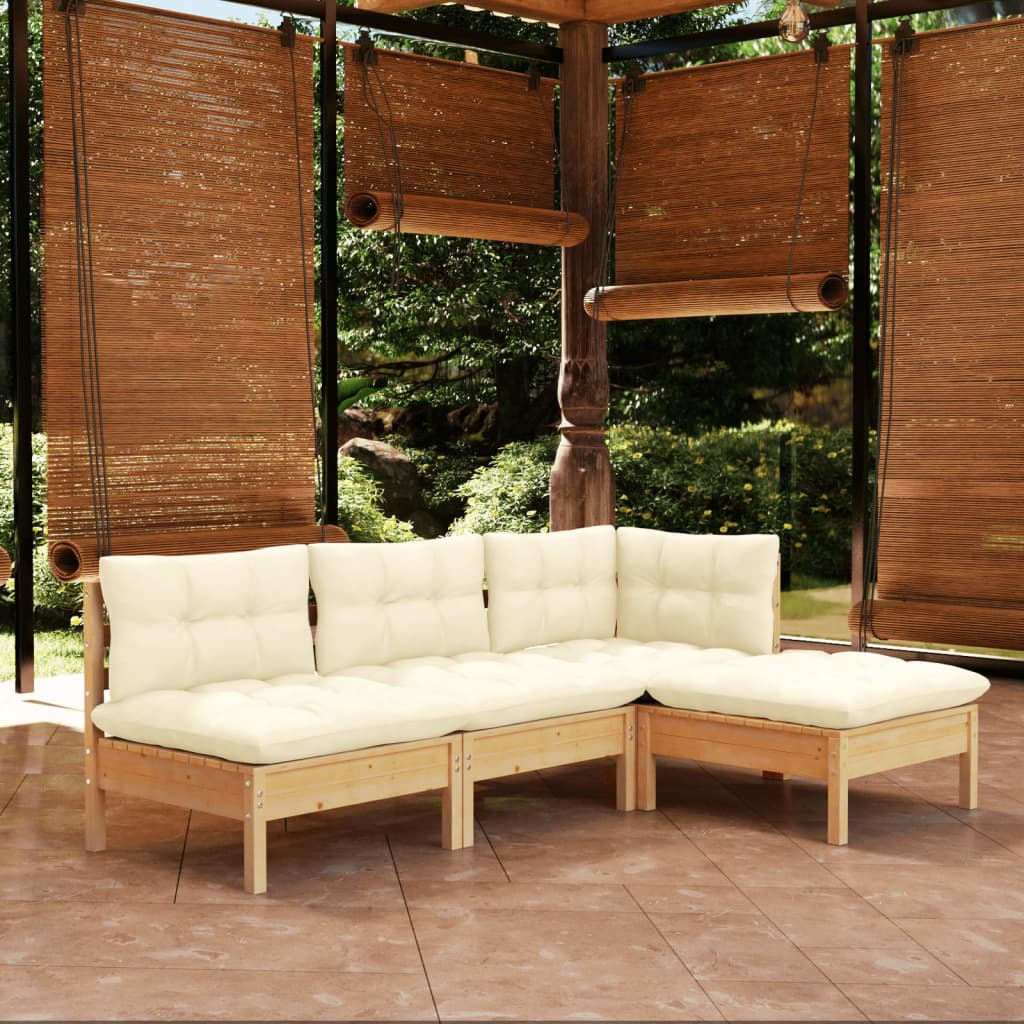 vidaXL 4-piece Garden Lounge Set with Cream Cushions Pine Wood