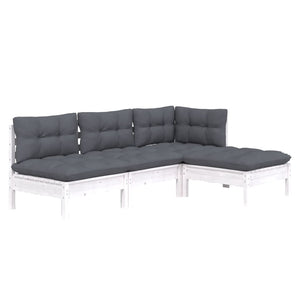 vidaXL 4-Piece Garden Lounge Set with Cushions White Pine Wood