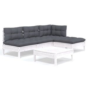 vidaXL 5-piece Garden Lounge Set with Cushions White Pinewood