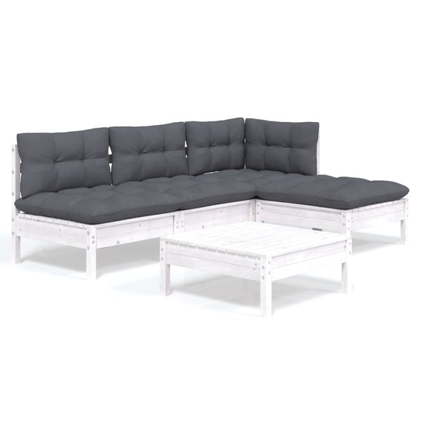 vidaXL 5-piece Garden Lounge Set with Cushions White Pinewood