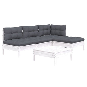 vidaXL 5-piece Garden Lounge Set with Cushions White Pinewood