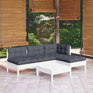 vidaXL 5-piece Garden Lounge Set with Cushions White Pinewood