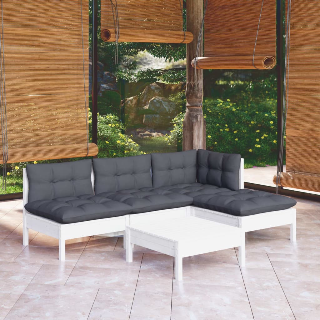 vidaXL 5-piece Garden Lounge Set with Cushions White Pinewood