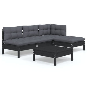 vidaXL 5-piece Garden Lounge Set with Cushions Black Pine Wood