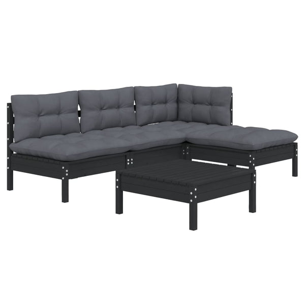 vidaXL 5-piece Garden Lounge Set with Cushions Black Pine Wood