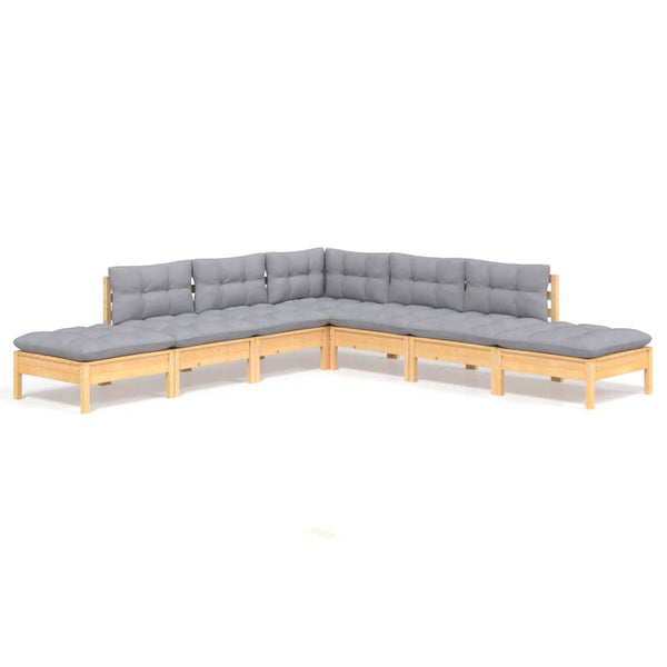 vidaXL 7-Piece Garden Lounge Set with Grey Cushions Solid Pinewood