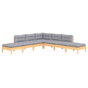 vidaXL 7-Piece Garden Lounge Set with Grey Cushions Solid Pinewood
