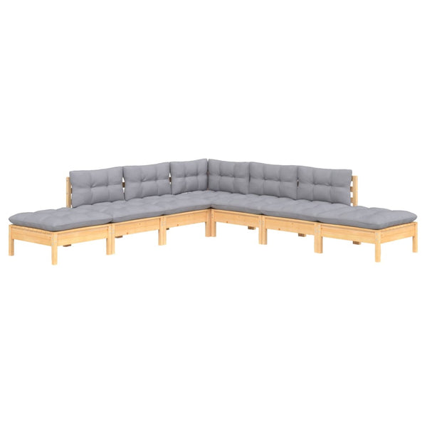 vidaXL 7-Piece Garden Lounge Set with Grey Cushions Solid Pinewood