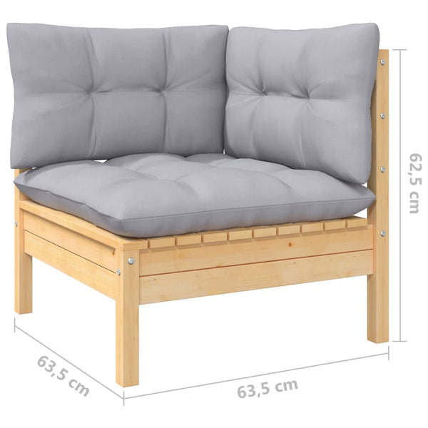 vidaXL 7-Piece Garden Lounge Set with Grey Cushions Solid Pinewood