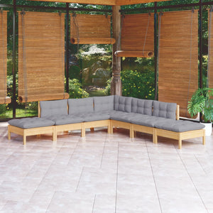 vidaXL 7-Piece Garden Lounge Set with Grey Cushions Solid Pinewood