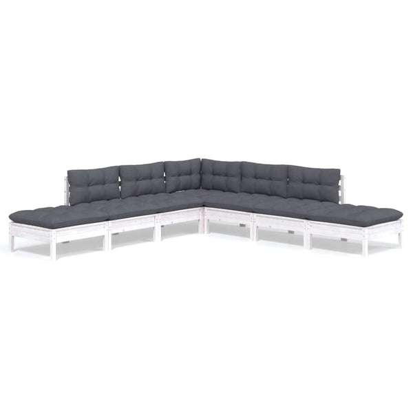 vidaXL 7-Piece Garden Lounge Set with Cushions White Pine Wood
