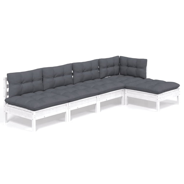 vidaXL 5-piece Garden Lounge Set with Cushions White Pinewood