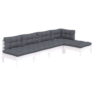 vidaXL 5-piece Garden Lounge Set with Cushions White Pinewood