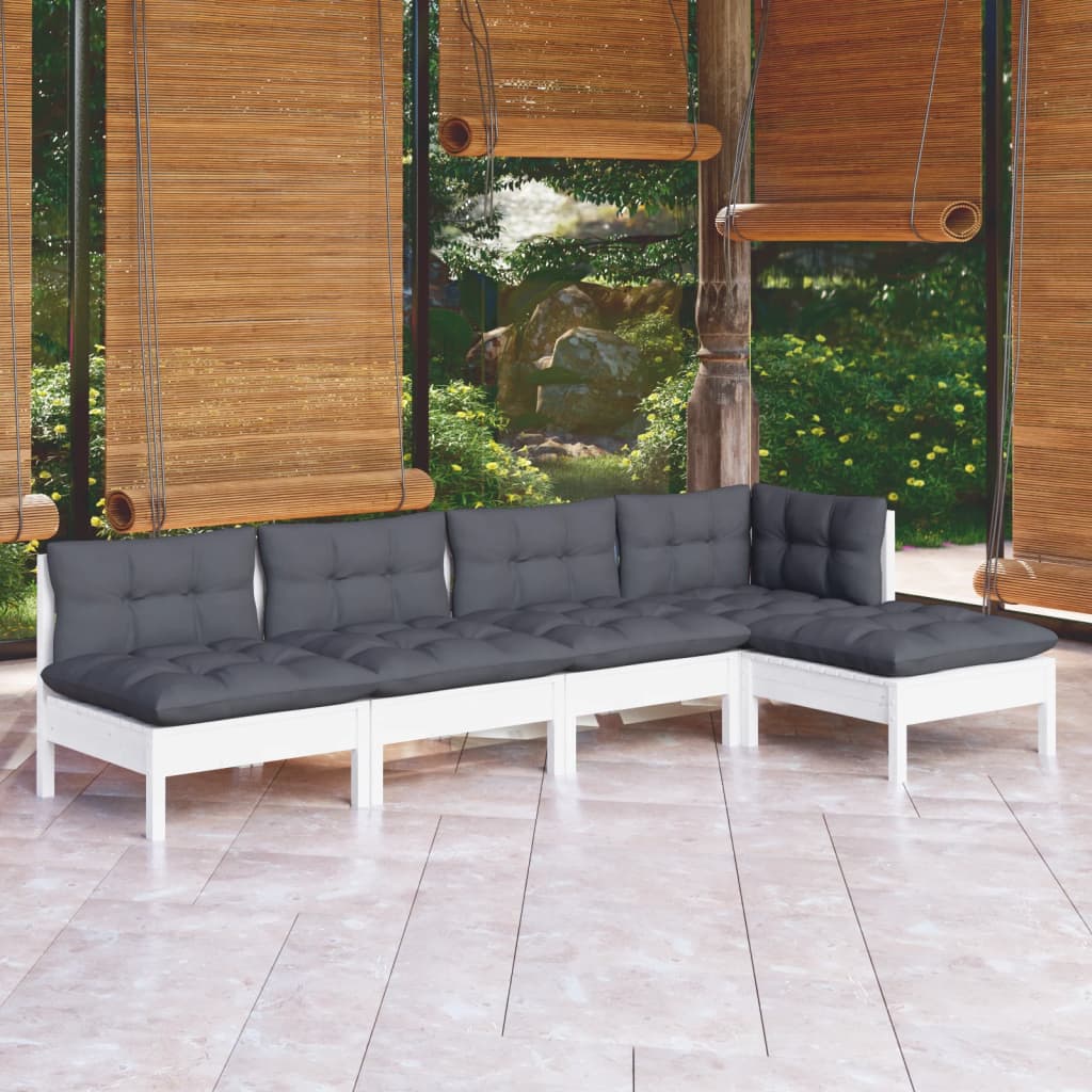 vidaXL 5-piece Garden Lounge Set with Cushions White Pinewood
