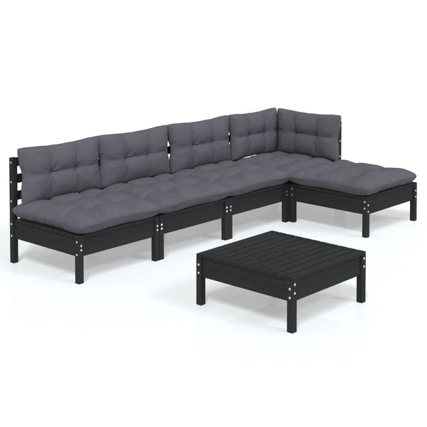 vidaXL 6-piece Garden Lounge Set with Cushions Black Pinewood