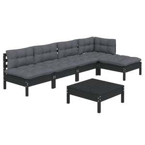 vidaXL 6-piece Garden Lounge Set with Cushions Black Pinewood