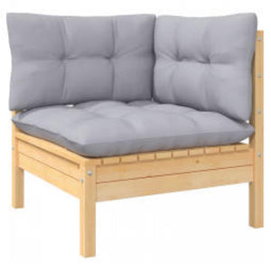 vidaXL 4-Piece Garden Lounge Set with Grey Cushions Pine Wood