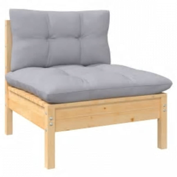 vidaXL 4-Piece Garden Lounge Set with Grey Cushions Pine Wood