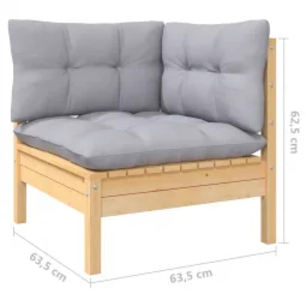 vidaXL 4-Piece Garden Lounge Set with Grey Cushions Pine Wood