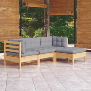 vidaXL 4-Piece Garden Lounge Set with Grey Cushions Pine Wood