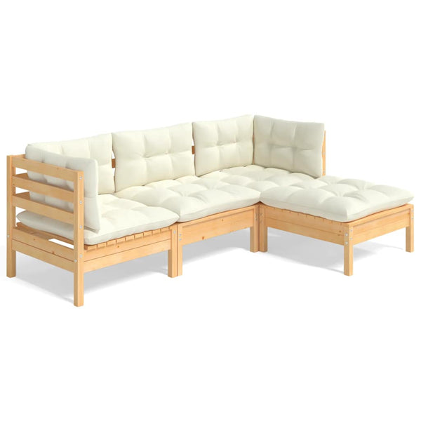 vidaXL 4-piece Garden Lounge Set with Cream Cushions Pine Wood