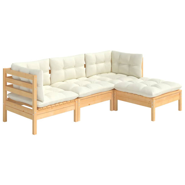 vidaXL 4-piece Garden Lounge Set with Cream Cushions Pine Wood