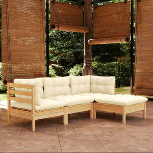 vidaXL 4-piece Garden Lounge Set with Cream Cushions Pine Wood