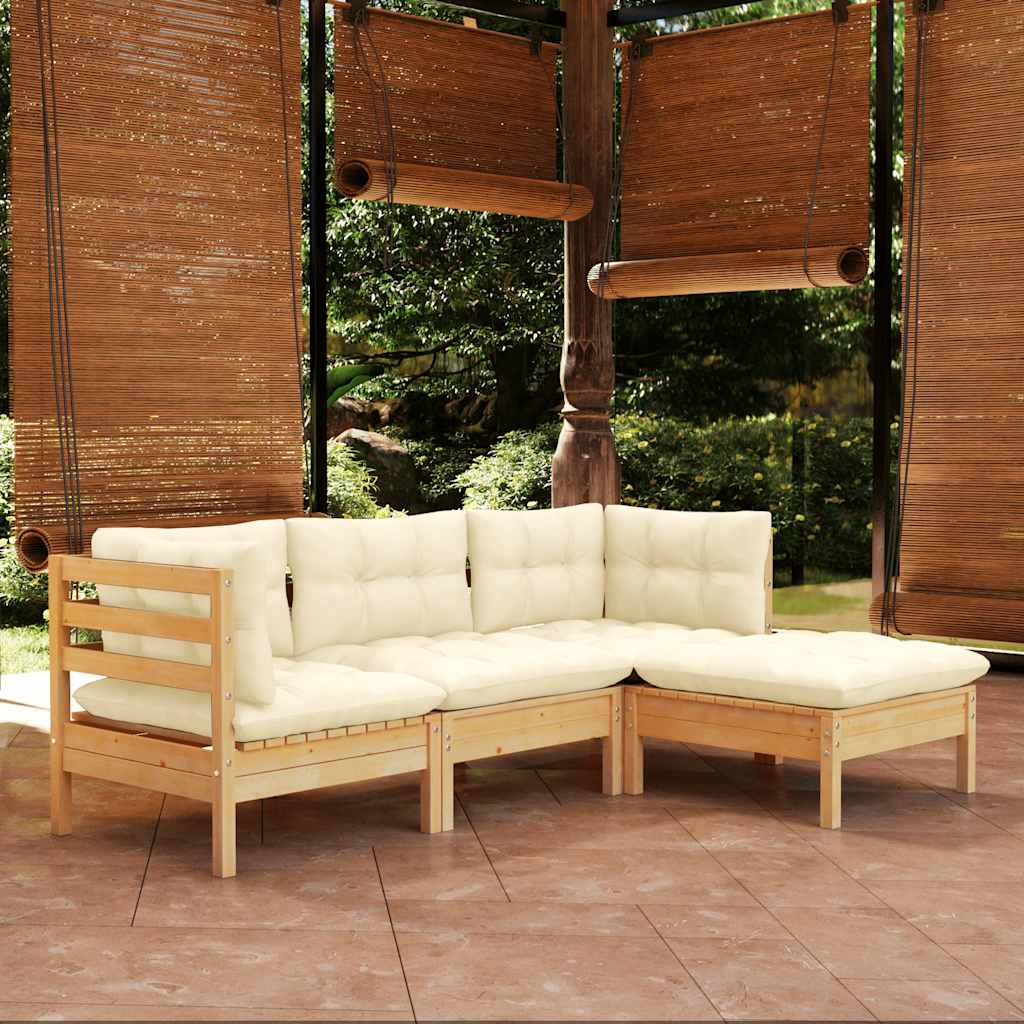vidaXL 4-piece Garden Lounge Set with Cream Cushions Pine Wood