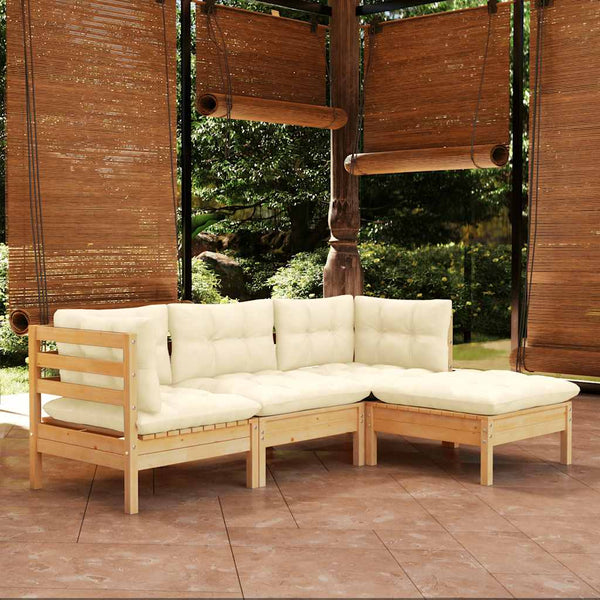vidaXL 4-piece Garden Lounge Set with Cream Cushions Pine Wood